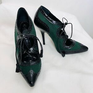 Tory Burch Hawthorne lace up Elegant Green and Black Women's Heels 9